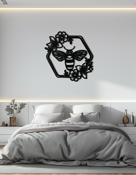 Floral Bee Silhouette Metal Wall Art – Nature Inspired Home Decoration- KAF544