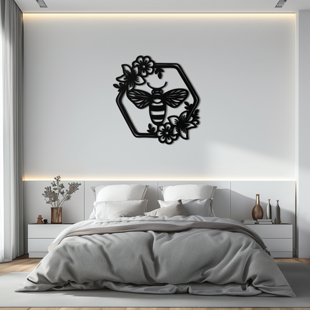 Floral Bee Silhouette Metal Wall Art – Nature Inspired Home Decoration- KAF544