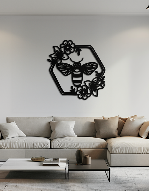 Load image into Gallery viewer, Floral Bee Silhouette Metal Wall Art – Nature Inspired Home Decoration- KAF544
