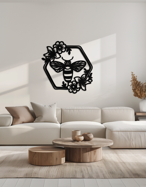 Load image into Gallery viewer, Floral Bee Silhouette Metal Wall Art – Nature Inspired Home Decoration- KAF544
