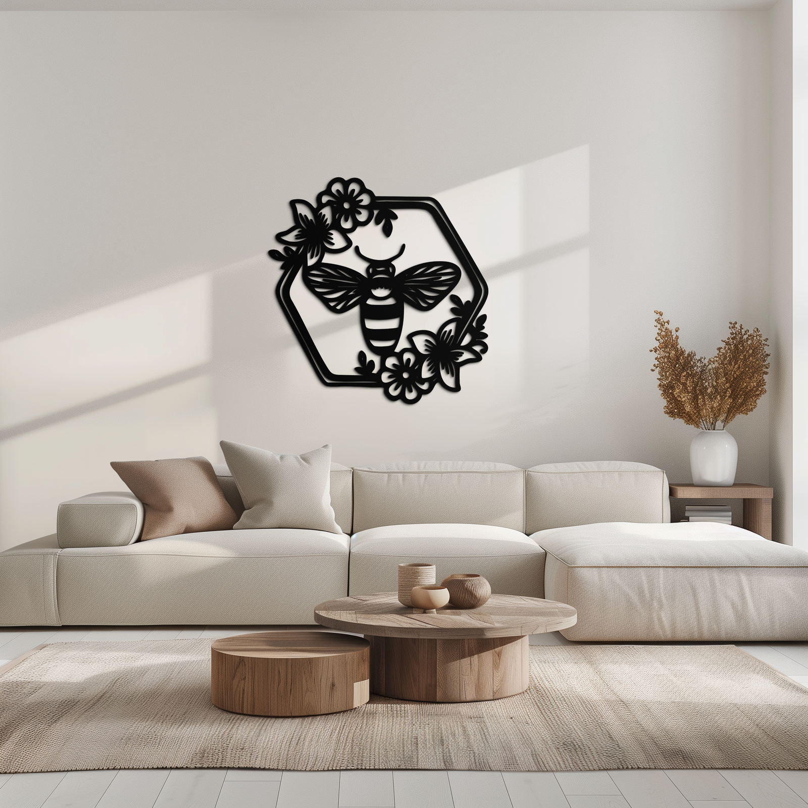 Floral Bee Silhouette Metal Wall Art – Nature Inspired Home Decoration- KAF544