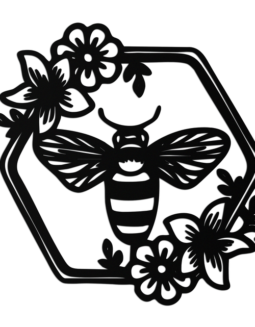 Load image into Gallery viewer, Floral Bee Silhouette Metal Wall Art – Nature Inspired Home Decoration- KAF544
