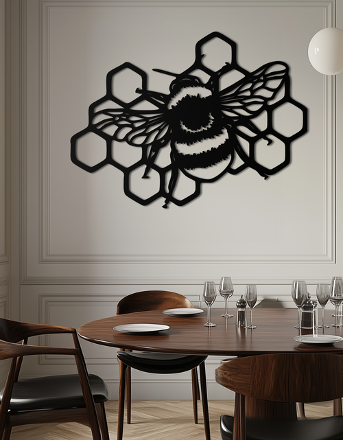 Load image into Gallery viewer, Bumblebee and Honeycomb Silhouette Metal Wall Art – Nature-Inspired Black Bee Decor- KAF545
