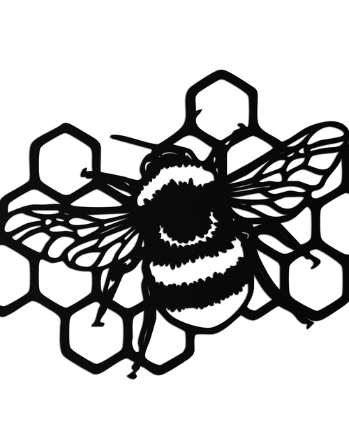 Load image into Gallery viewer, Bumblebee and Honeycomb Silhouette Metal Wall Art – Nature-Inspired Black Bee Decor- KAF545

