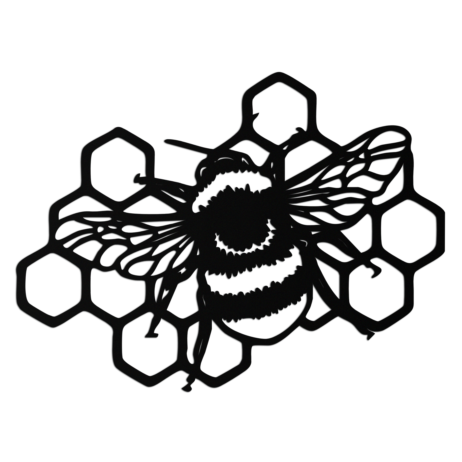 Bumblebee and Honeycomb Silhouette Metal Wall Art – Nature-Inspired Black Bee Decor- KAF545
