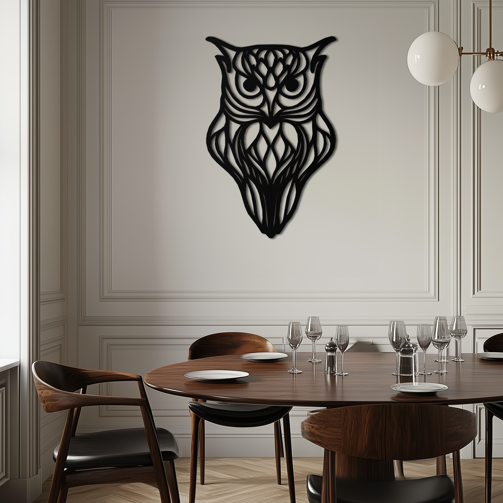 Artistic Owl Silhouette Metal Wall Art – Intricate Black Animal Decor- KAF546