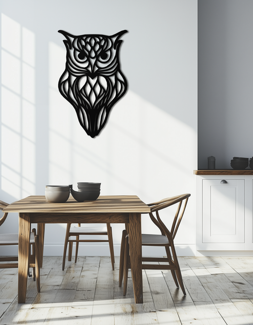 Load image into Gallery viewer, Artistic Owl Silhouette Metal Wall Art – Intricate Black Animal Decor- KAF546
