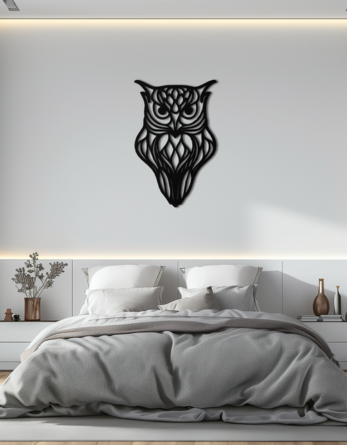 Load image into Gallery viewer, Artistic Owl Silhouette Metal Wall Art – Intricate Black Animal Decor- KAF546
