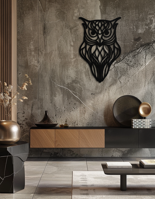 Load image into Gallery viewer, Artistic Owl Silhouette Metal Wall Art – Intricate Black Animal Decor- KAF546
