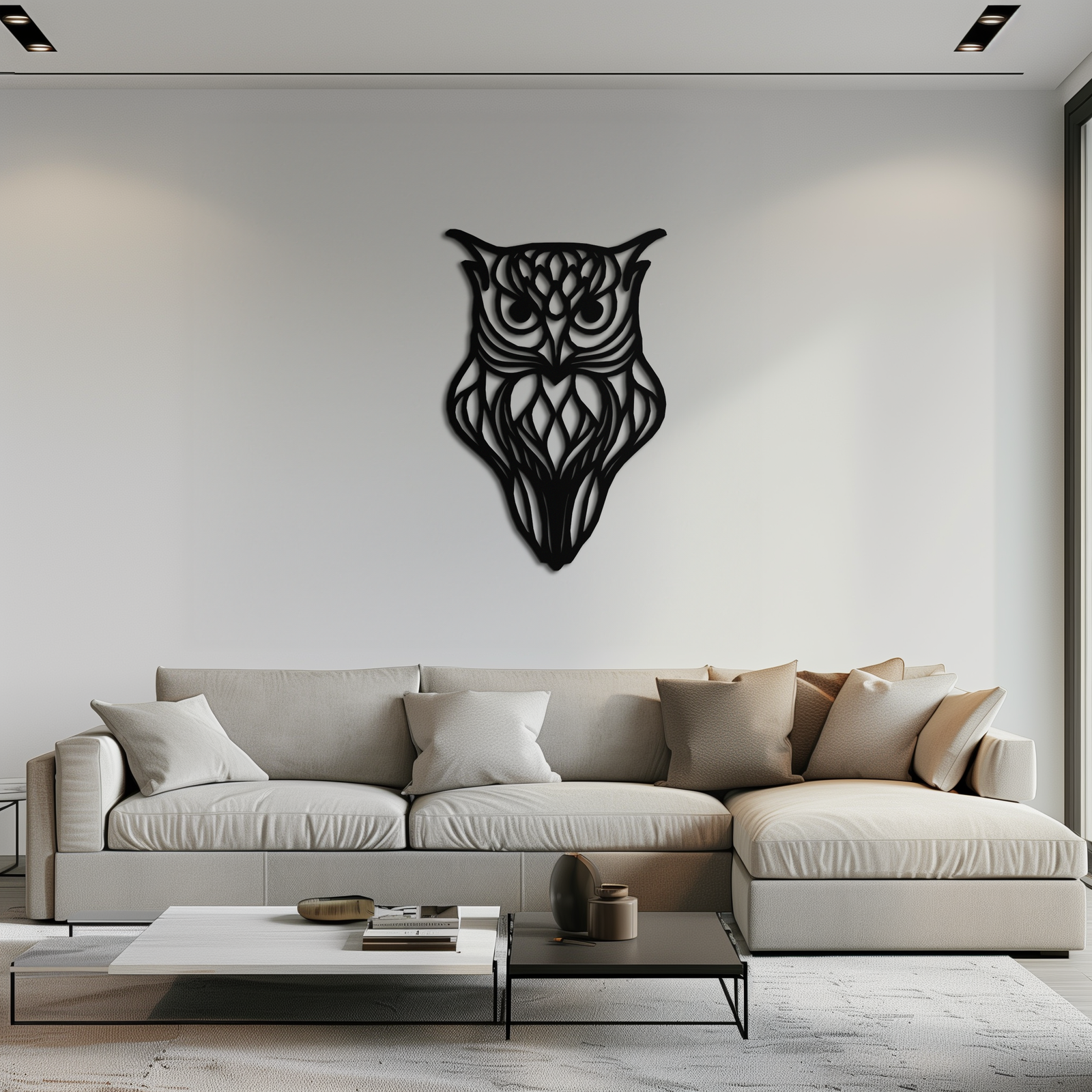 Artistic Owl Silhouette Metal Wall Art – Intricate Black Animal Decor- KAF546
