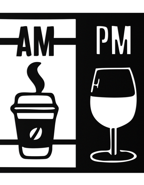 Load image into Gallery viewer, Morning Coffee and Evening Wine Metal Wall Art – AM PM Modern Black Kitchen Decor- KAF547
