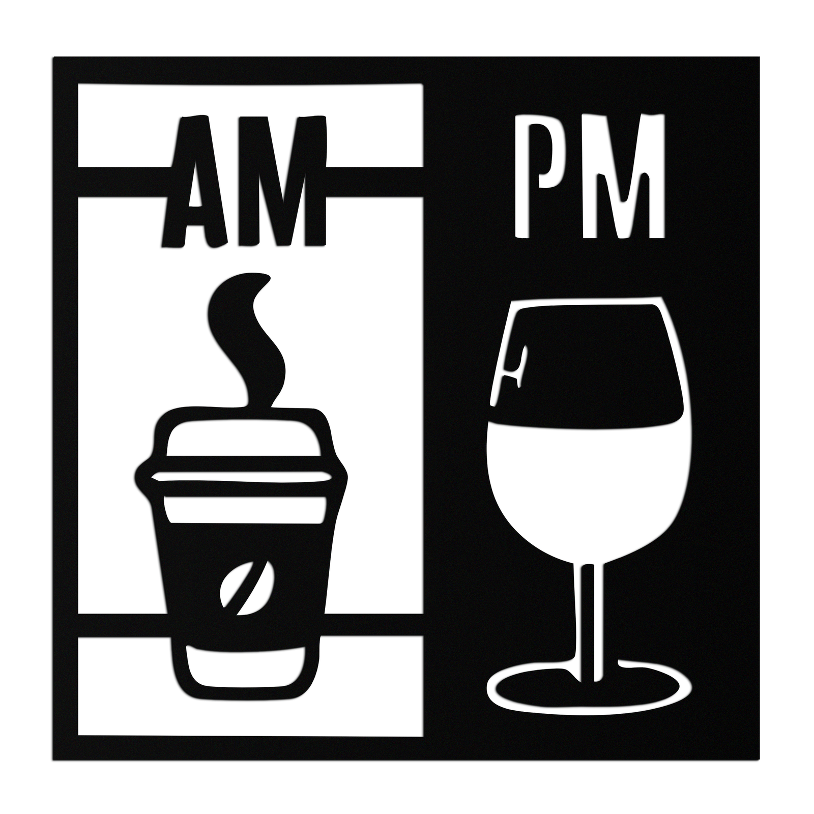 Morning Coffee and Evening Wine Metal Wall Art – AM PM Modern Black Kitchen Decor- KAF547