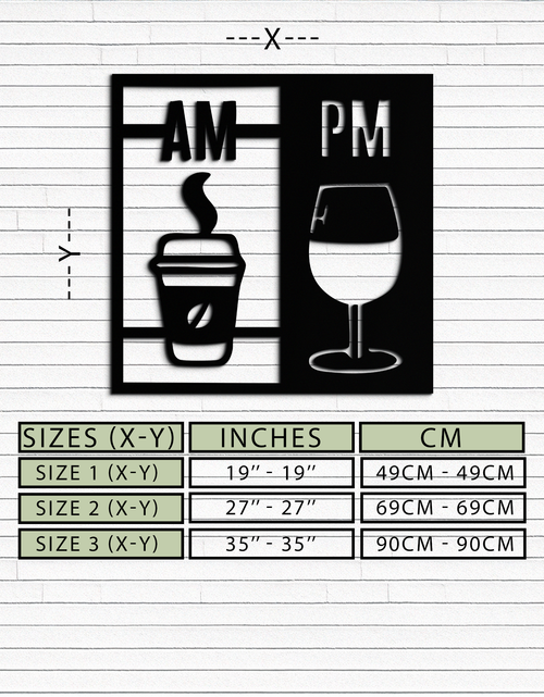 Load image into Gallery viewer, Morning Coffee and Evening Wine Metal Wall Art – AM PM Modern Black Kitchen Decor- KAF547
