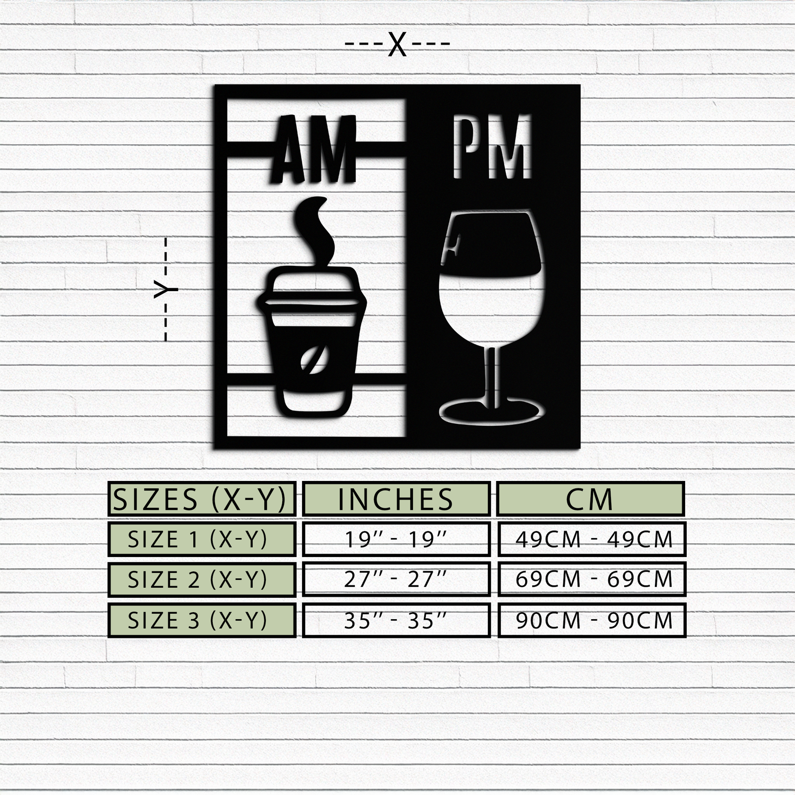 Morning Coffee and Evening Wine Metal Wall Art – AM PM Modern Black Kitchen Decor- KAF547