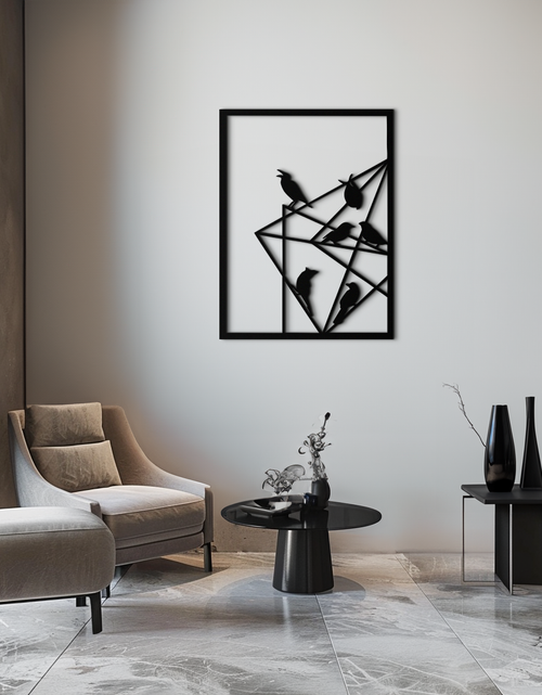 Resmi Galeri görüntüleyicisine yükleyin, Geometrik Kuşlar Toplanıyor Metal Duvar Sanatı – Modern Minimalist Siyah Duvar Dekoru- KAF549
