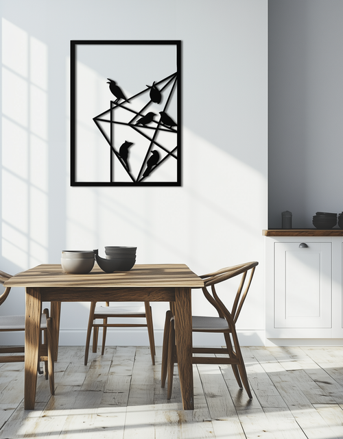 Resmi Galeri görüntüleyicisine yükleyin, Geometrik Kuşlar Toplanıyor Metal Duvar Sanatı – Modern Minimalist Siyah Duvar Dekoru- KAF549
