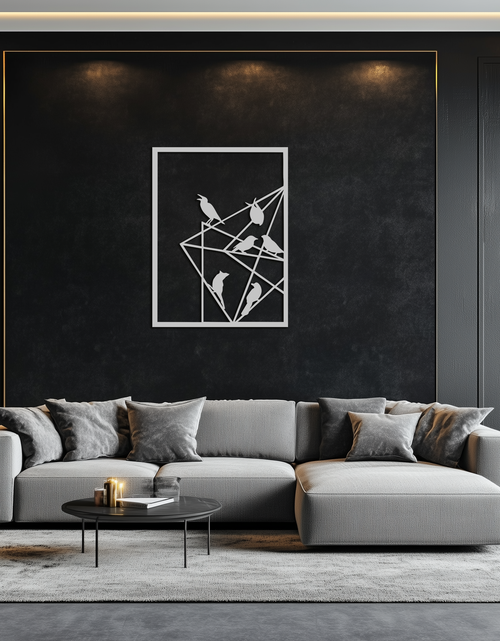Resmi Galeri görüntüleyicisine yükleyin, Geometrik Kuşlar Toplanıyor Metal Duvar Sanatı – Modern Minimalist Siyah Duvar Dekoru- KAF549
