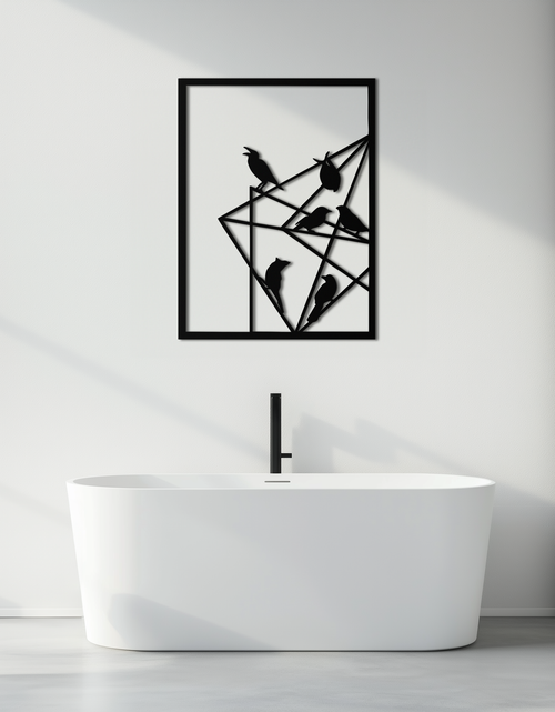 Resmi Galeri görüntüleyicisine yükleyin, Geometrik Kuşlar Toplanıyor Metal Duvar Sanatı – Modern Minimalist Siyah Duvar Dekoru- KAF549
