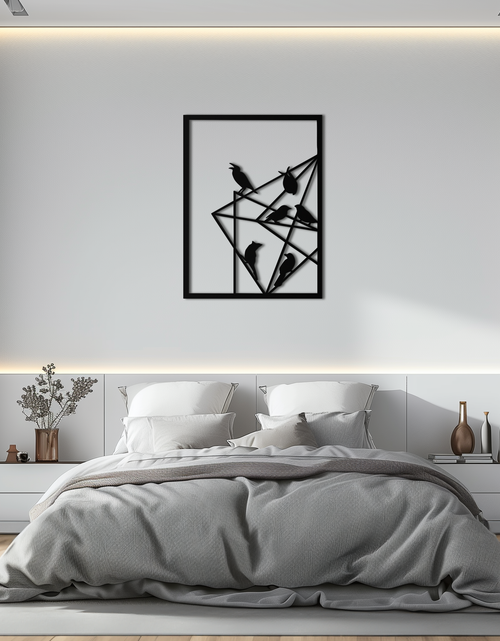 Resmi Galeri görüntüleyicisine yükleyin, Geometrik Kuşlar Toplanıyor Metal Duvar Sanatı – Modern Minimalist Siyah Duvar Dekoru- KAF549
