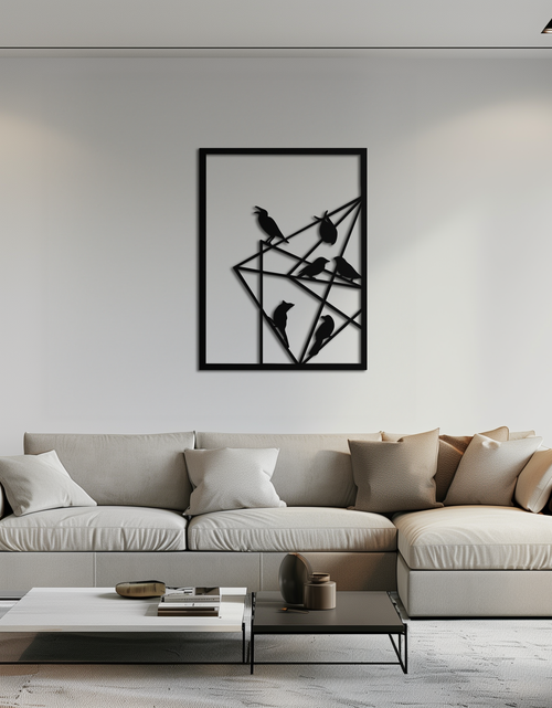 Resmi Galeri görüntüleyicisine yükleyin, Geometrik Kuşlar Toplanıyor Metal Duvar Sanatı – Modern Minimalist Siyah Duvar Dekoru- KAF549
