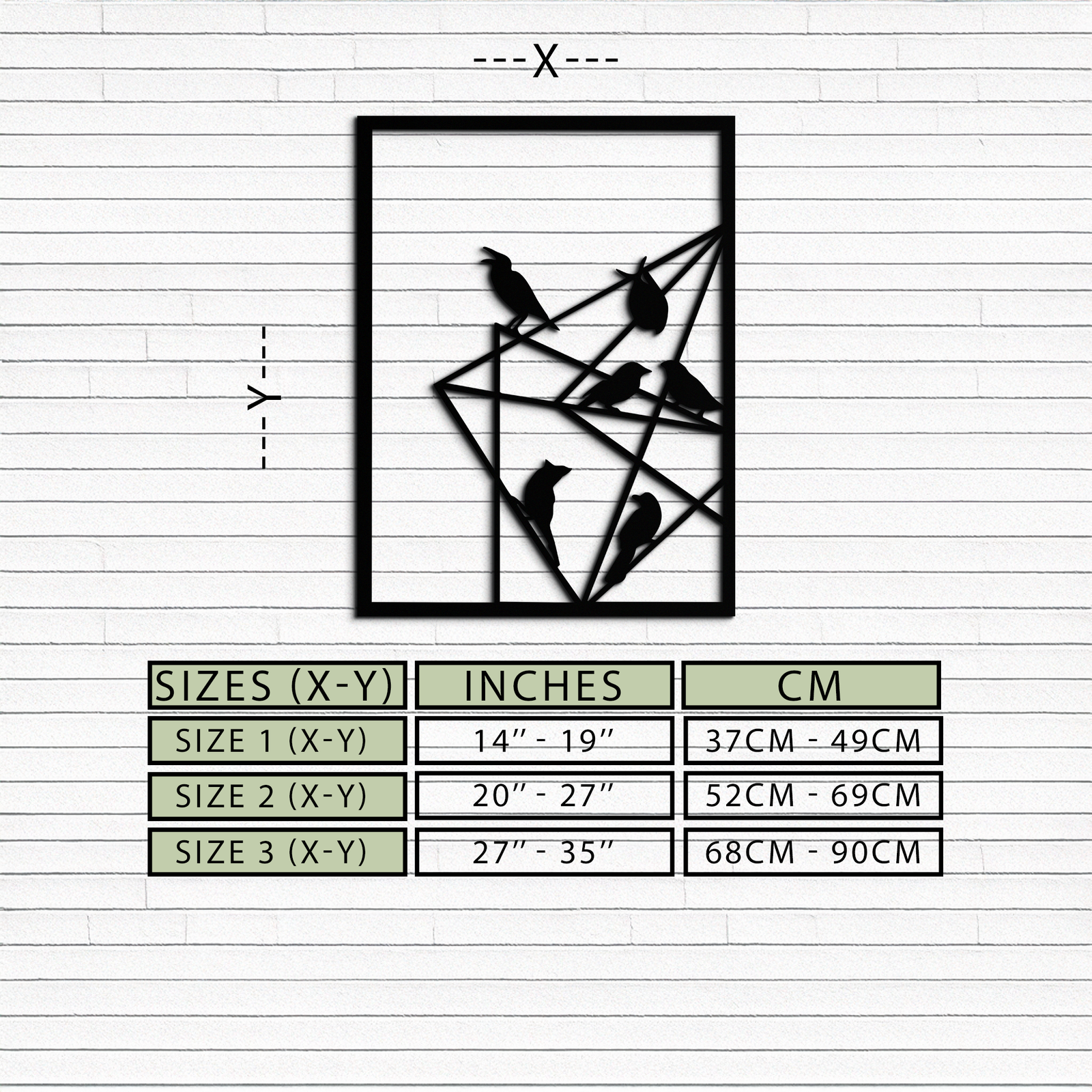Geometrik Kuşlar Toplanıyor Metal Duvar Sanatı – Modern Minimalist Siyah Duvar Dekoru- KAF549