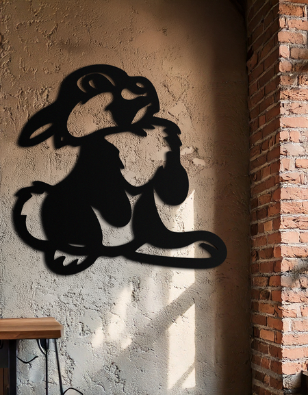 Cute Cartoon Bunny Metal Wall Art – Adorable Black Nursery Decor for Kids Room- KAF550