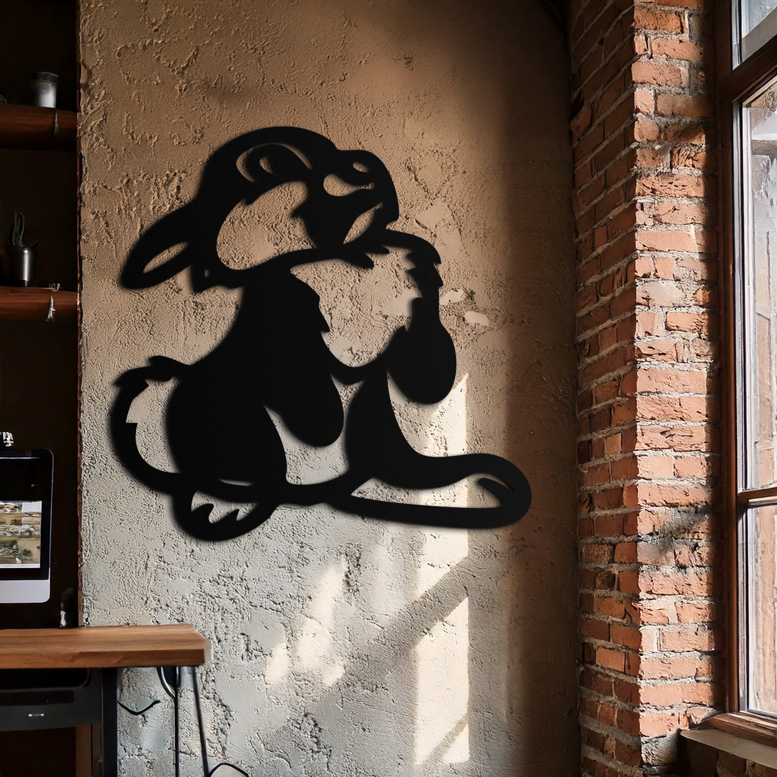 Cute Cartoon Bunny Metal Wall Art – Adorable Black Nursery Decor for Kids Room- KAF550