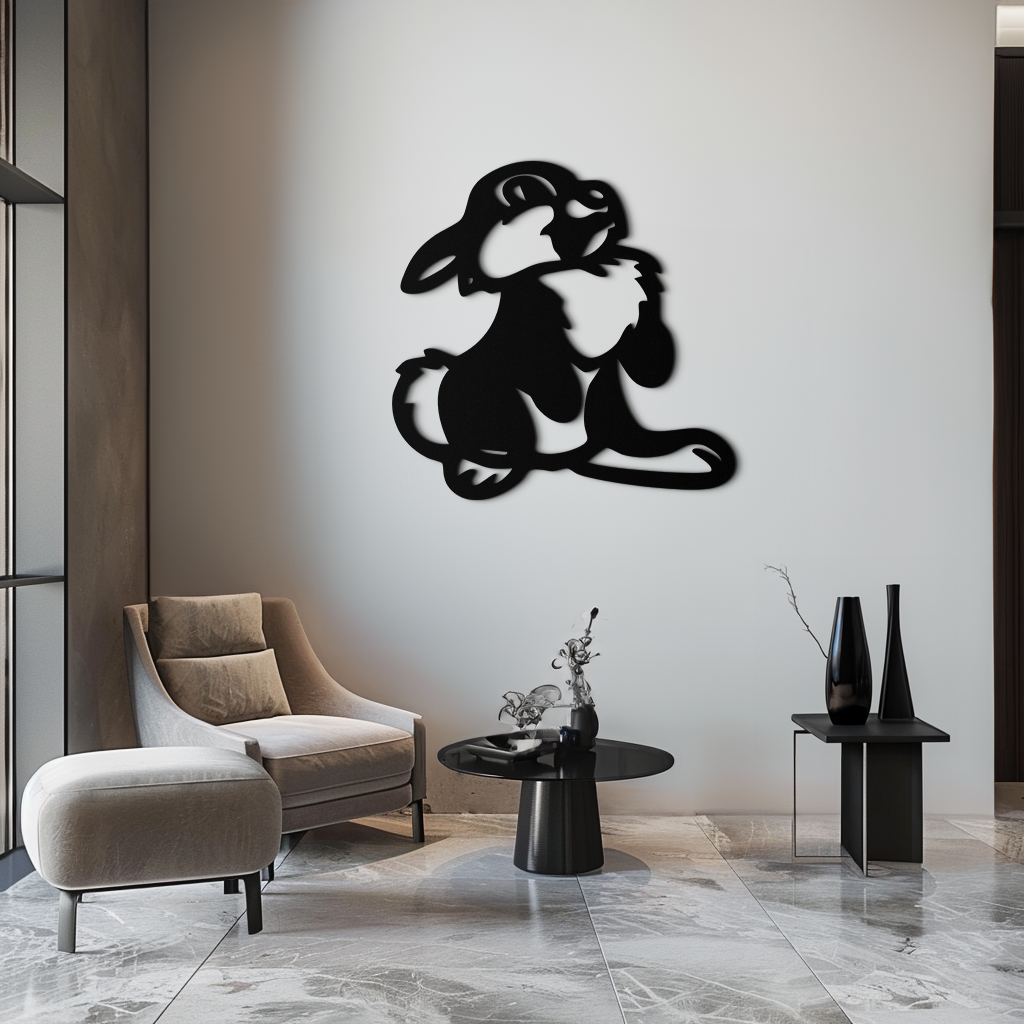 Cute Cartoon Bunny Metal Wall Art – Adorable Black Nursery Decor for Kids Room- KAF550