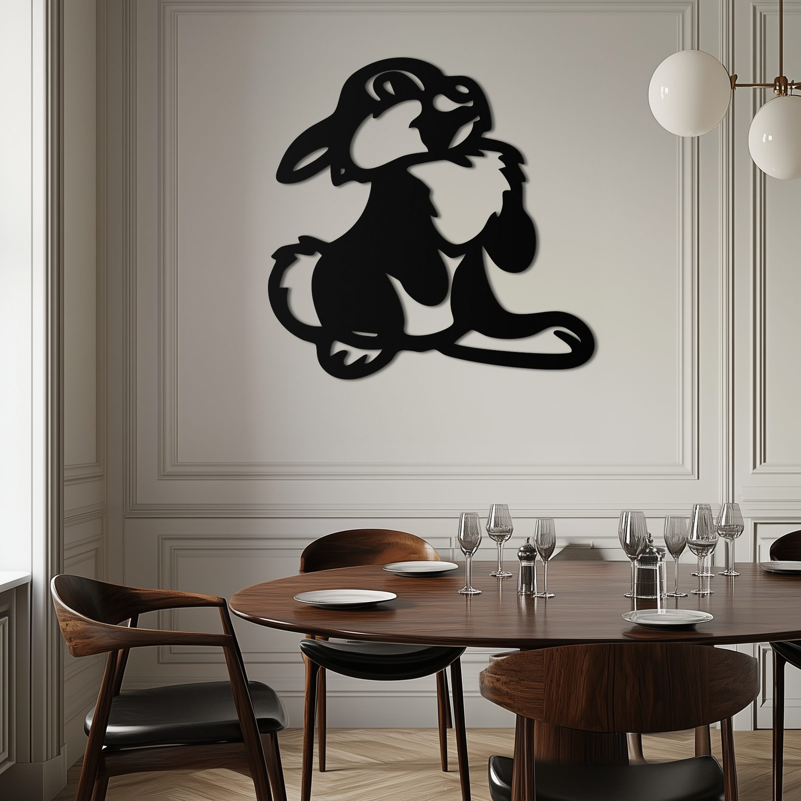 Cute Cartoon Bunny Metal Wall Art – Adorable Black Nursery Decor for Kids Room- KAF550
