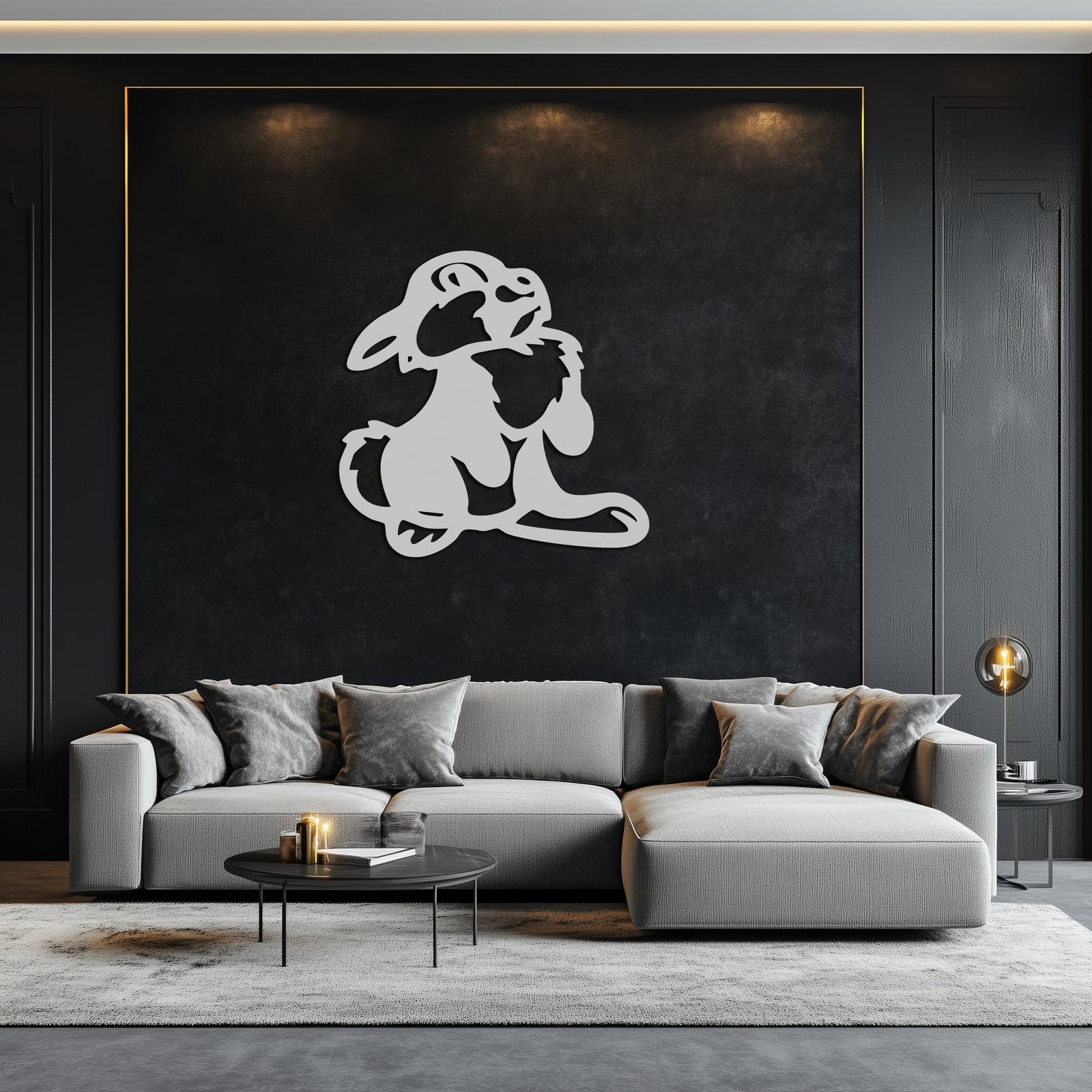 Cute Cartoon Bunny Metal Wall Art – Adorable Black Nursery Decor for Kids Room- KAF550