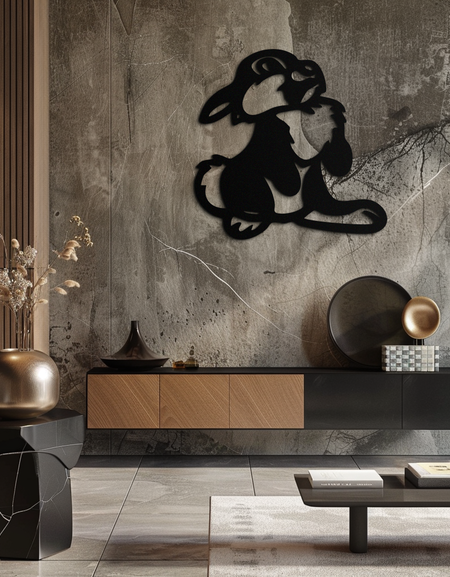 Cute Cartoon Bunny Metal Wall Art – Adorable Black Nursery Decor for Kids Room- KAF550