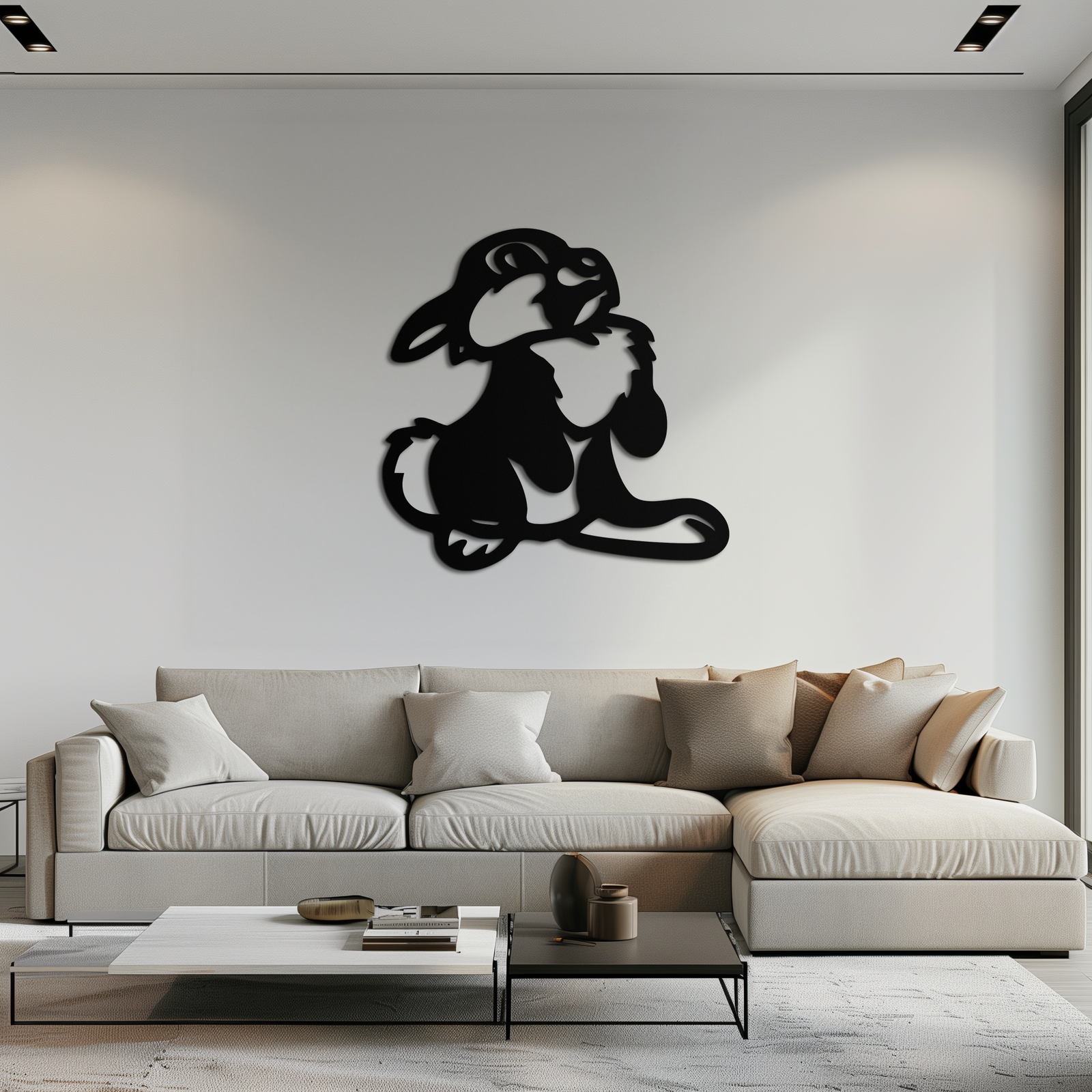 Cute Cartoon Bunny Metal Wall Art – Adorable Black Nursery Decor for Kids Room- KAF550
