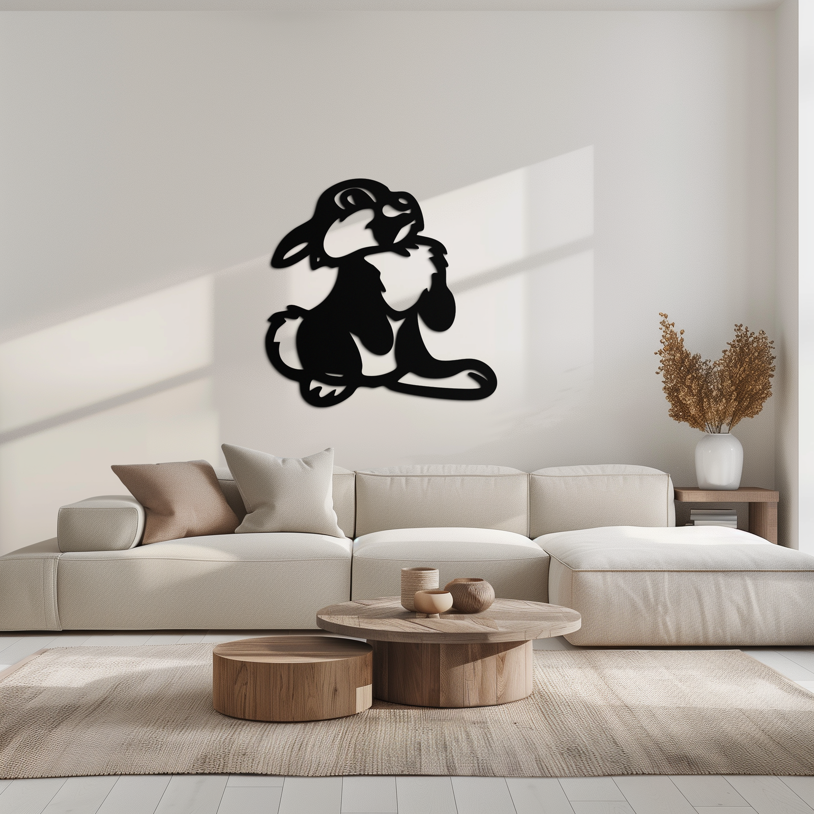 Cute Cartoon Bunny Metal Wall Art – Adorable Black Nursery Decor for Kids Room- KAF550