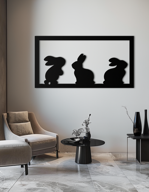 Load image into Gallery viewer, Three Bunny Silhouette Metal Wall Art – Minimalist Black Animal Decor for Nursery and Home- KAF551
