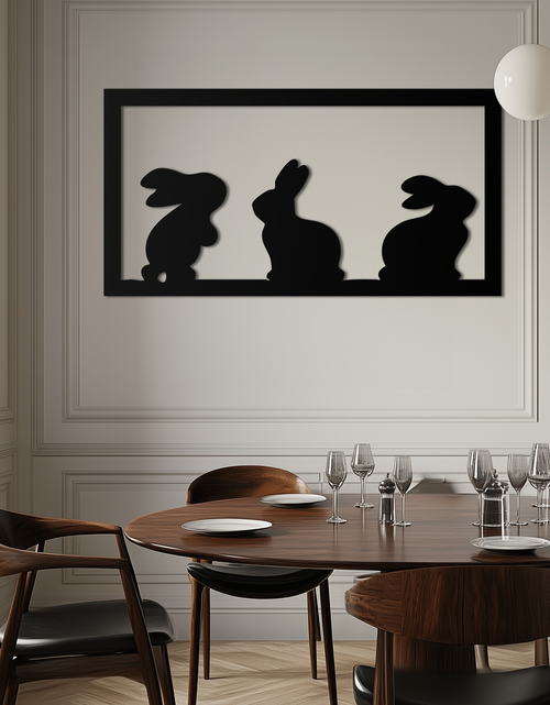 Load image into Gallery viewer, Three Bunny Silhouette Metal Wall Art – Minimalist Black Animal Decor for Nursery and Home- KAF551
