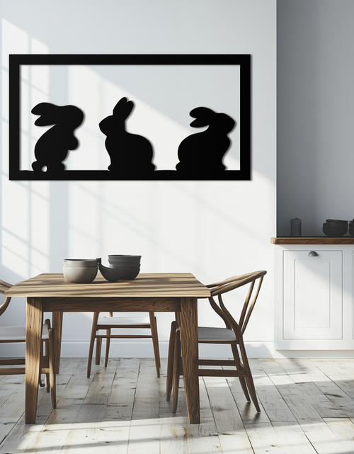 Load image into Gallery viewer, Three Bunny Silhouette Metal Wall Art – Minimalist Black Animal Decor for Nursery and Home- KAF551
