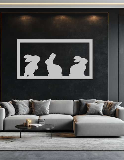 Load image into Gallery viewer, Three Bunny Silhouette Metal Wall Art – Minimalist Black Animal Decor for Nursery and Home- KAF551
