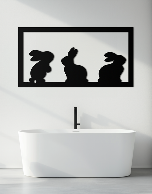 Load image into Gallery viewer, Three Bunny Silhouette Metal Wall Art – Minimalist Black Animal Decor for Nursery and Home- KAF551
