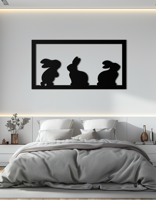 Load image into Gallery viewer, Three Bunny Silhouette Metal Wall Art – Minimalist Black Animal Decor for Nursery and Home- KAF551
