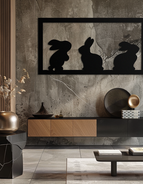 Load image into Gallery viewer, Three Bunny Silhouette Metal Wall Art – Minimalist Black Animal Decor for Nursery and Home- KAF551
