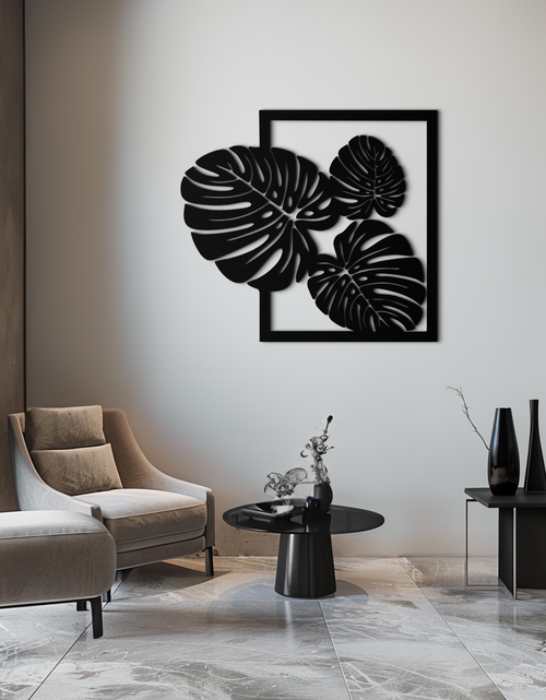 Load image into Gallery viewer, Monstera Leaf Metal Wall Art – Modern Tropical Black Wall Decor for Living Room- KAF552
