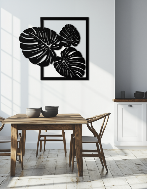 Load image into Gallery viewer, Monstera Leaf Metal Wall Art – Modern Tropical Black Wall Decor for Living Room- KAF552

