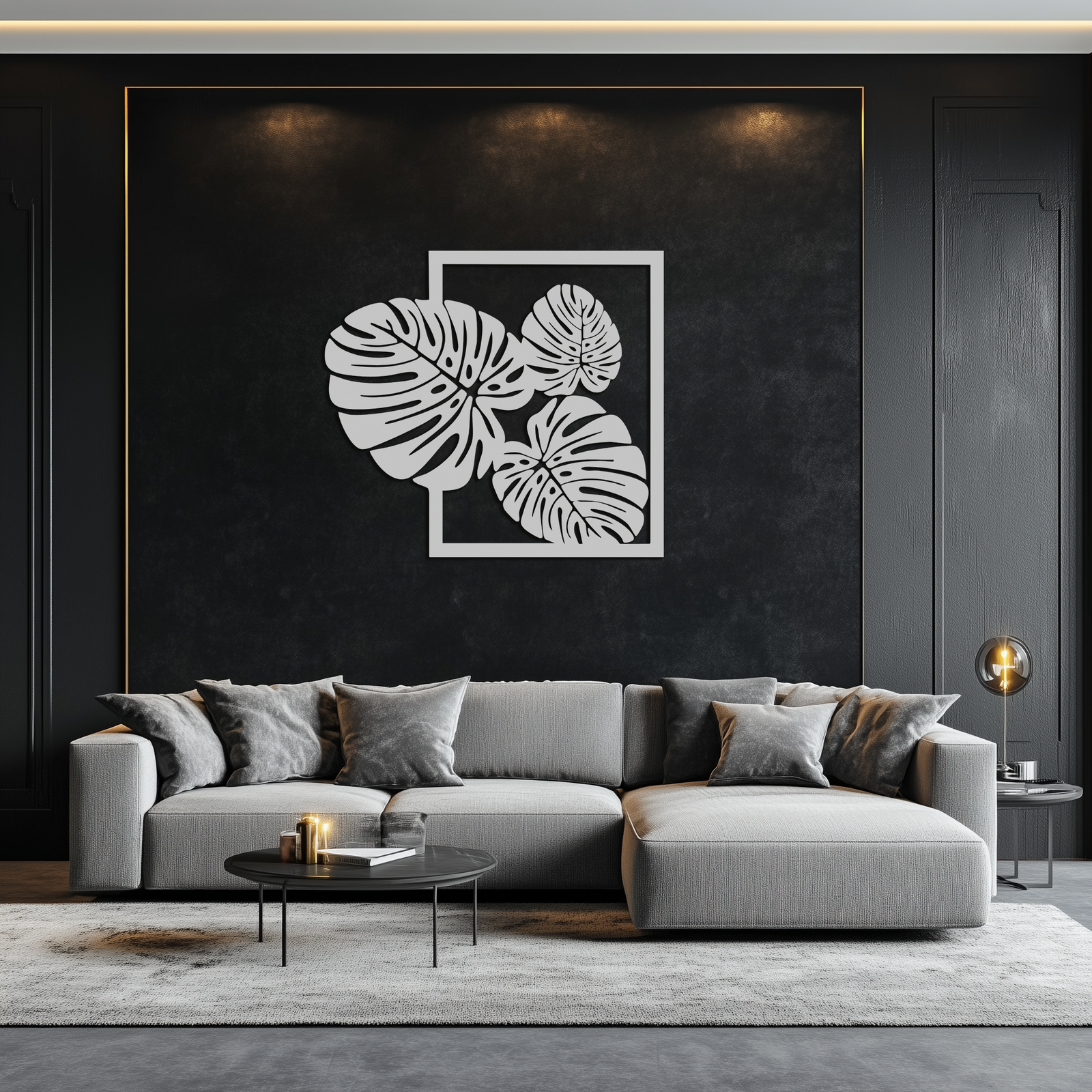 Monstera Leaf Metal Wall Art – Modern Tropical Black Wall Decor for Living Room- KAF552