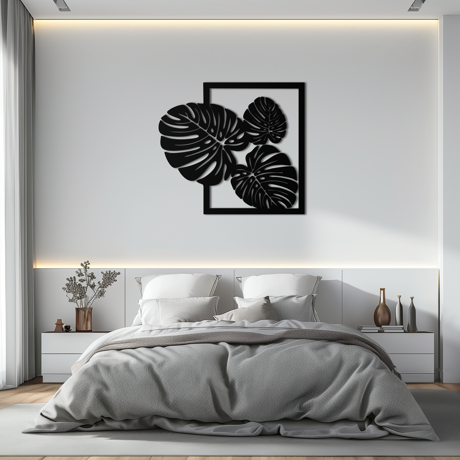 Monstera Leaf Metal Wall Art – Modern Tropical Black Wall Decor for Living Room- KAF552