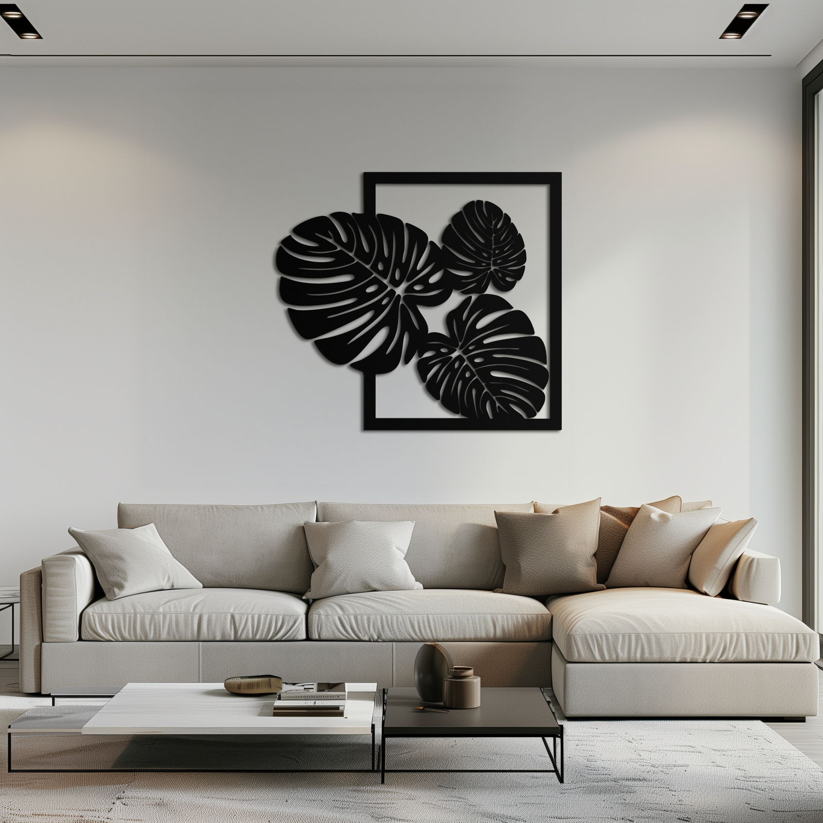 Monstera Leaf Metal Wall Art – Modern Tropical Black Wall Decor for Living Room- KAF552