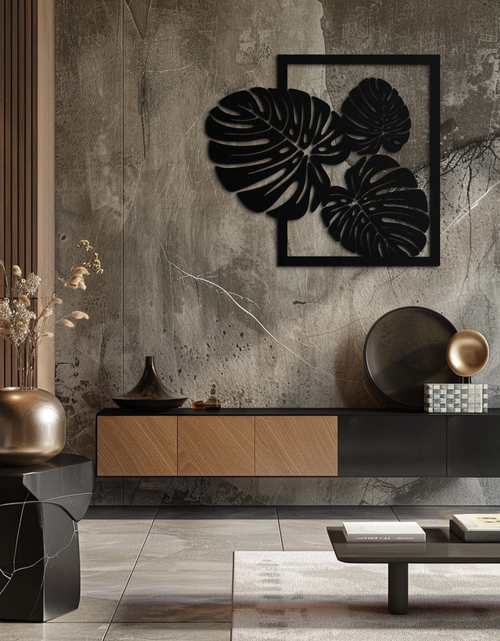 Load image into Gallery viewer, Monstera Leaf Metal Wall Art – Modern Tropical Black Wall Decor for Living Room- KAF552
