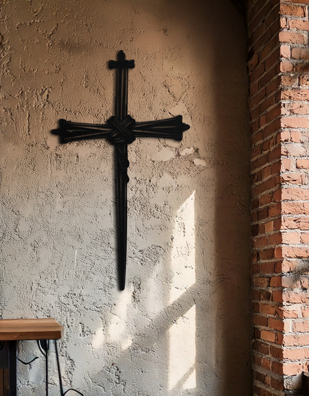 Hristiyan Dikenli Tel Haç Metal Duvar Sanatı – Dini Rustik Ev Dekoru- KAF553