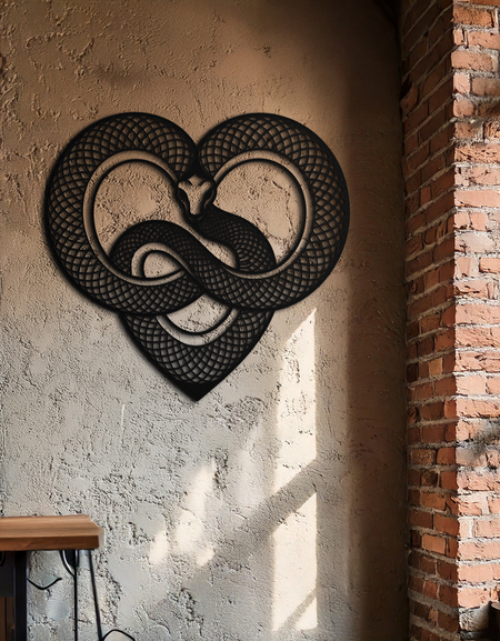 Yılan Kalp Metal Duvar Sanatı – Ev ve Ofis için Modern Siyah Yılan Duvar Dekoru- KAF555
