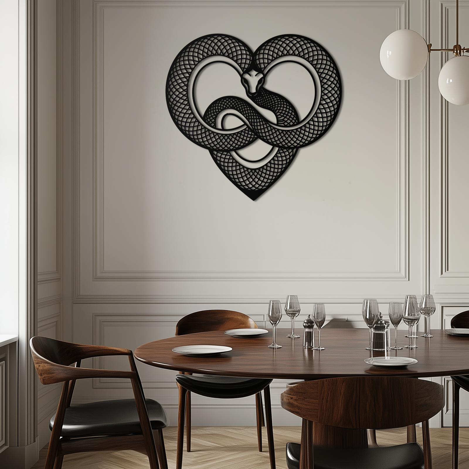 Snake Heart Metal Wall Art – Modern Black Snake Wall Decor for Home and Office- KAF555