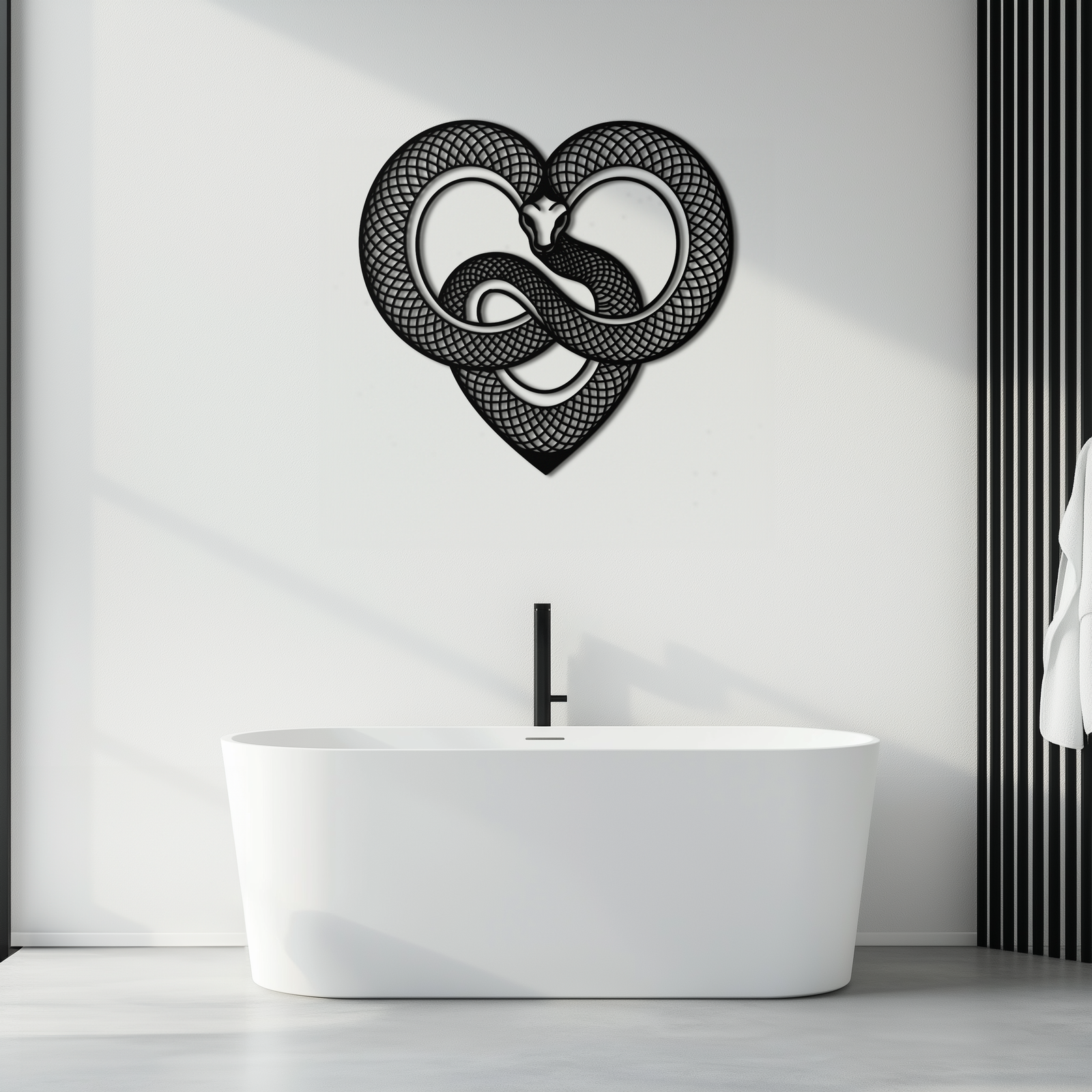 Snake Heart Metal Wall Art – Modern Black Snake Wall Decor for Home and Office- KAF555
